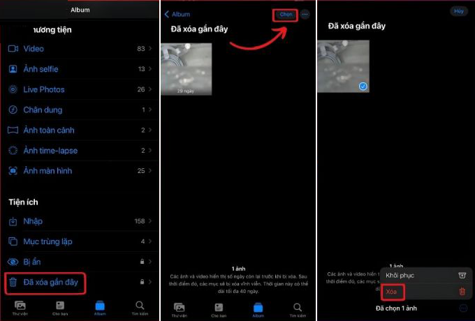Xoá vĩnh viễn ảnh trên iCloud thông qua ứng dụng Ảnh bước 3